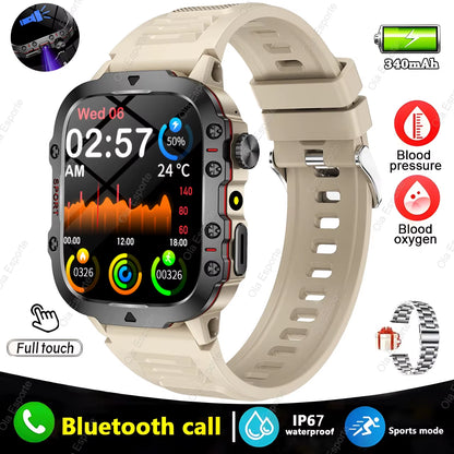 Men's Smartwatch with Flashlight, Bluetooth Calling, Fitness Tracking, and IP68 Waterproof Rating - Compatible with Android and iOS - 2025 Model