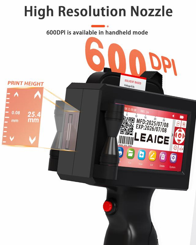 Handheld Inkjet Printer, 1 Inch/25.4 Mm Print Height Handheld Printer Gun with 72ML Quick-Drying Ink Cartridge for Batch Number Date QR Codes Barcodes Labels Logo Printing on Diverse Materials