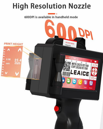 Handheld Inkjet Printer, 1 Inch/25.4 Mm Print Height Handheld Printer Gun with 72ML Quick-Drying Ink Cartridge for Batch Number Date QR Codes Barcodes Labels Logo Printing on Diverse Materials
