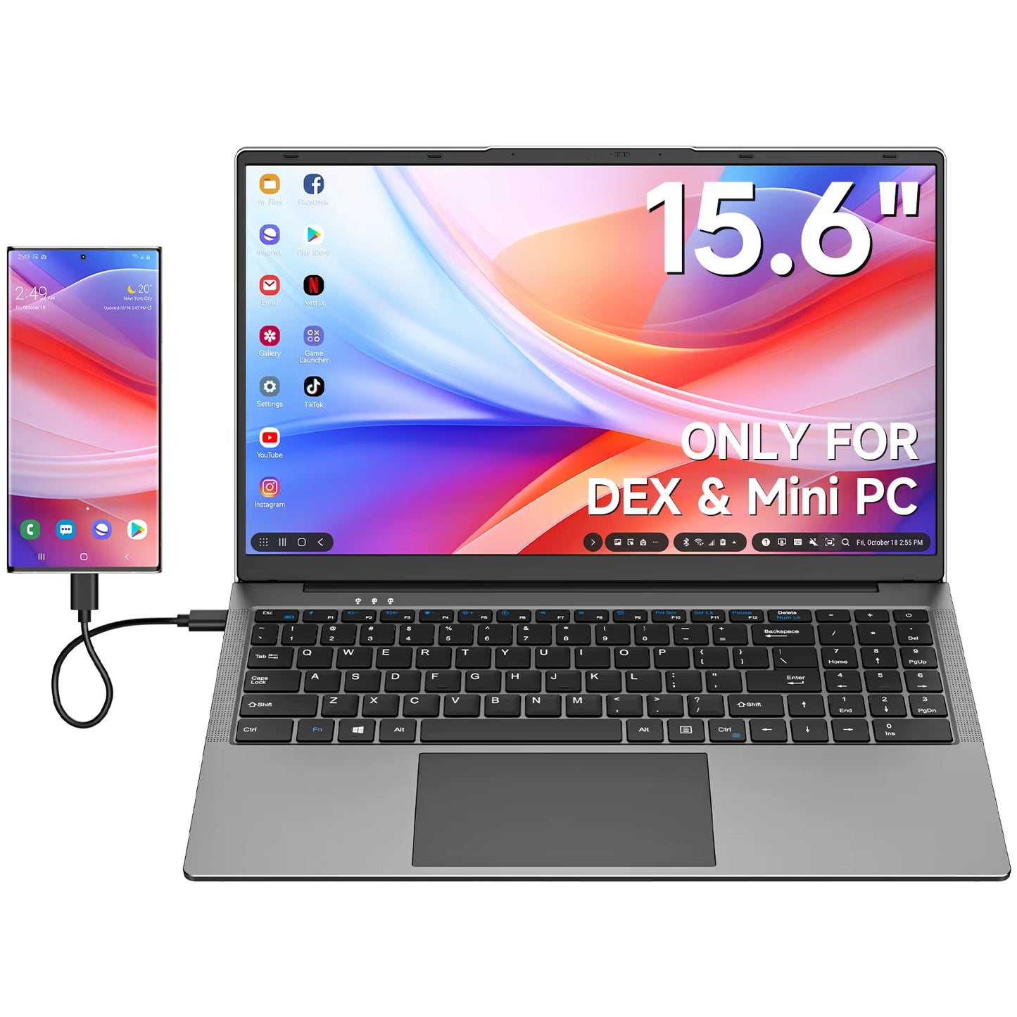 15.6-Inch Portable Lapdock Monitor with Keyboard - FHD 1080P IPS External Display for Samsung DeX and Mac Laptops