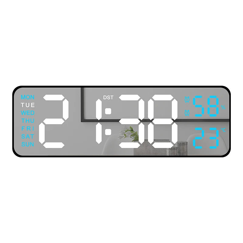 Large LED Digital Wall Clock – With Temperature, Humidity & Week Display