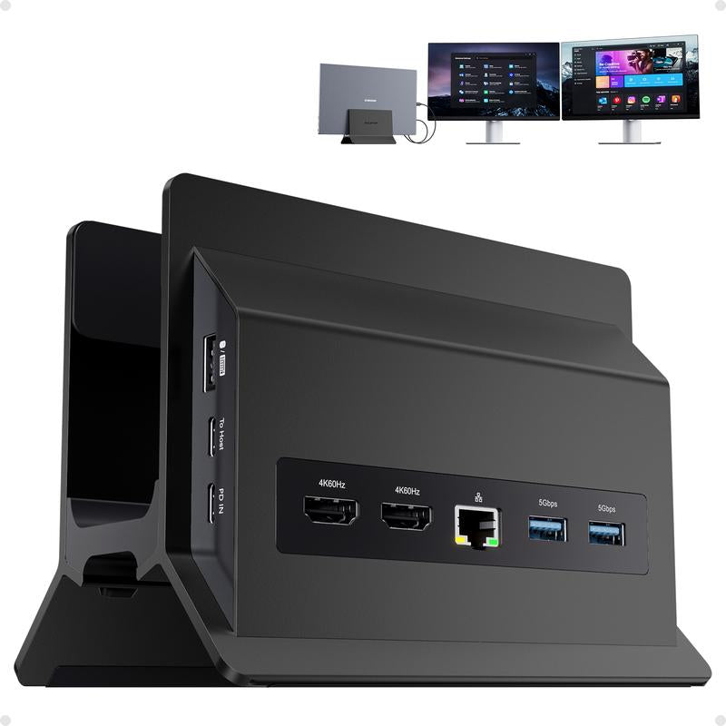 PULWTOP Laptop Docking Station Dual Monitor, 11 in 1 Vertical USB C Dock Stand with 2 HDMI 4K 60Hz, 3 USB A/C 10Gbps, 2 USBA 5Gbps, USB-A 2.0, Ethernet, PD 3.0 Docking Station for Type-C Laptops