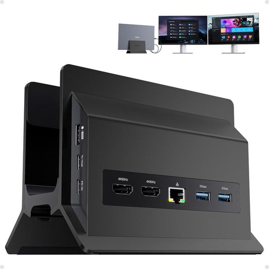 PULWTOP Laptop Docking Station Dual Monitor, 11 in 1 Vertical USB C Dock Stand with 2 HDMI 4K 60Hz, 3 USB A/C 10Gbps, 2 USBA 5Gbps, USB-A 2.0, Ethernet, PD 3.0 Docking Station for Type-C Laptops