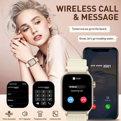 AMOLED Smart Watch with Bluetooth Calling, LED Flashlight, 100+ Sports Modes, Customizable Dial, and Camera Control for Men and Women