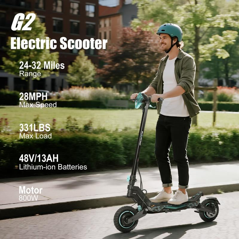 Scoothop G2-Pro Electric Scooter for Adults 800W Brushless Motor 10" Off-Road Tires 31-34 Miles Range Foldable Commuter E-Scooter with LED Display & Dual Braking System 48V 13AH/20AH Batteries 34MPH Speed