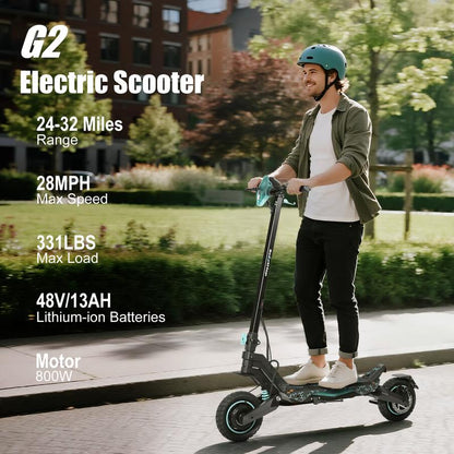 Scoothop G2-Pro Electric Scooter for Adults 800W Brushless Motor 10" Off-Road Tires 31-34 Miles Range Foldable Commuter E-Scooter with LED Display & Dual Braking System 48V 13AH/20AH Batteries 34MPH Speed