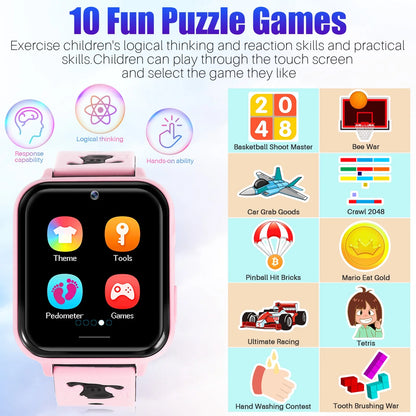 Kids Smart Watch Phone, HD Touch Screen Smartwatch with Music MP3 Player, Video Recorder, Camera, Games, SOS, (Build-In 1GB SD Card) Sport Wrist Watch for Age 3-14 Boys Girls Gifts (Pink)