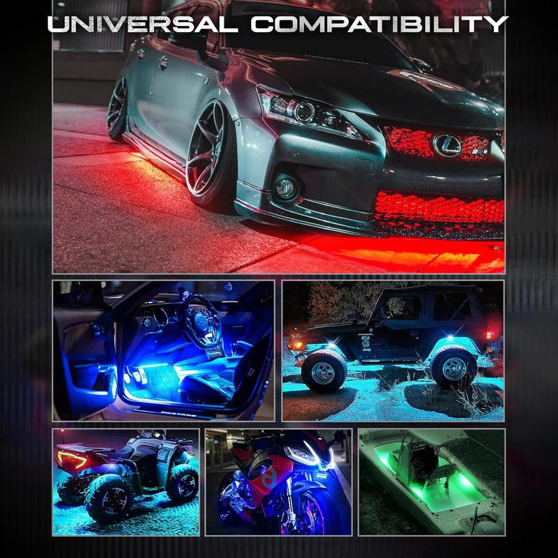 DIBMS 4 PCS Universal Underglow LED Lights Kit for Car with APP & Remote Control, RGB Multicolor Modes, Music Sync, Waterproof Light Bar, Exterior Neon Accent Underbody LED Lighting Kit Singing Lights Cars Underglow Neon Tubes