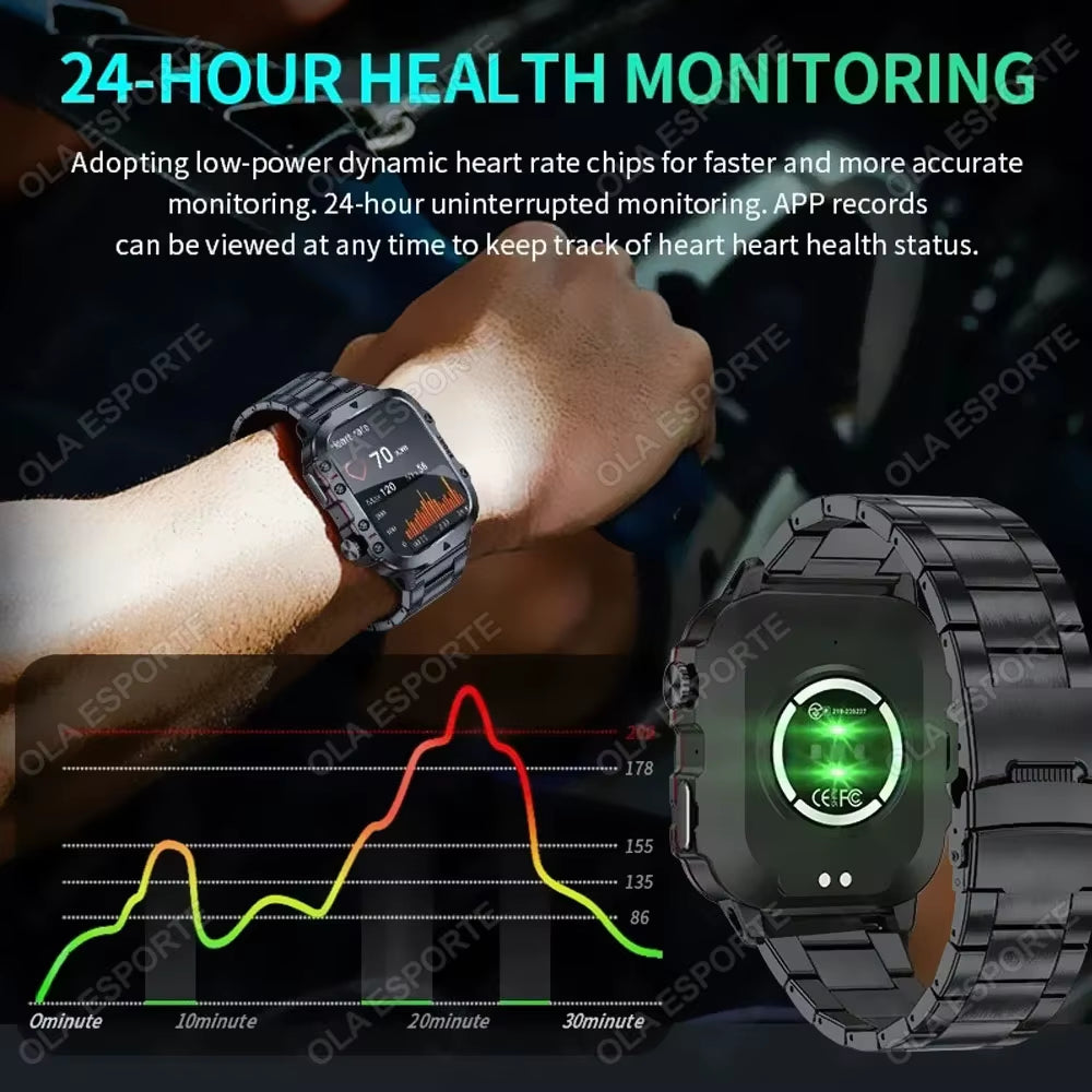 Men's Smartwatch with Flashlight, Bluetooth Calling, Fitness Tracking, and IP68 Waterproof Rating - Compatible with Android and iOS - 2025 Model