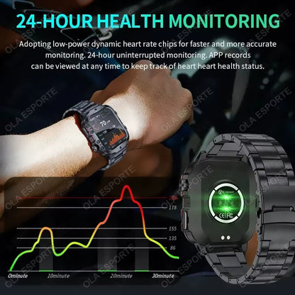 Men's Smartwatch with Flashlight, Bluetooth Calling, Fitness Tracking, and IP68 Waterproof Rating - Compatible with Android and iOS - 2025 Model