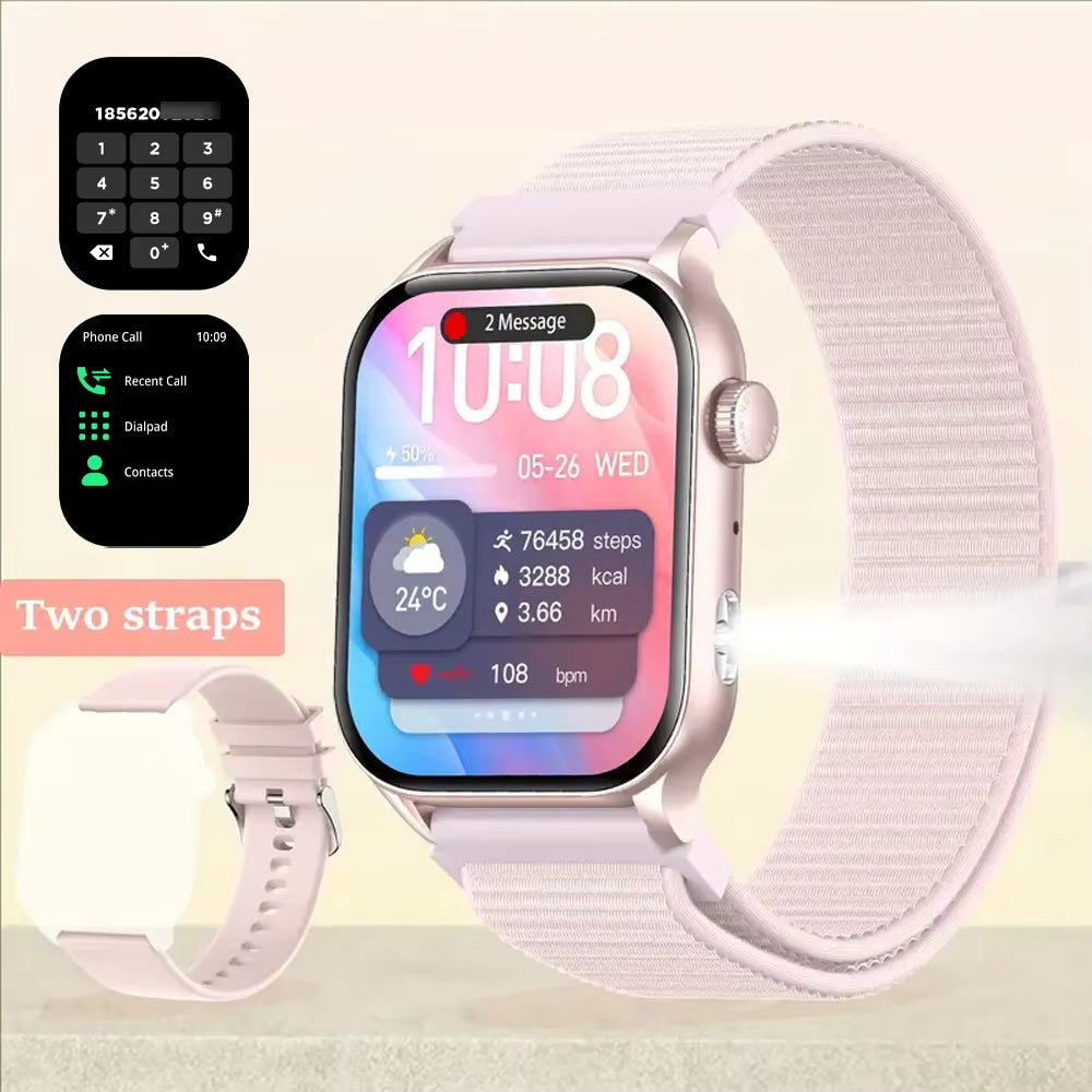 AMOLED Smart Watch with Bluetooth Calling, LED Flashlight, 100+ Sports Modes, Customizable Dial, and Camera Control for Men and Women