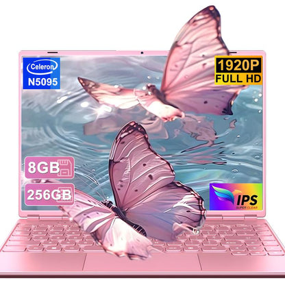 NOTODD 14 Inch Student and Business Laptop, Intel Quad-Core Processor, 8GB RAM+256GB SSD+1TB Expand, 1920X1200, 5G Wifi & Webcam, Windows11, Bundle with Silent Mouse, Blue/Pink Laptop, Lightweight, Back to School Gifts