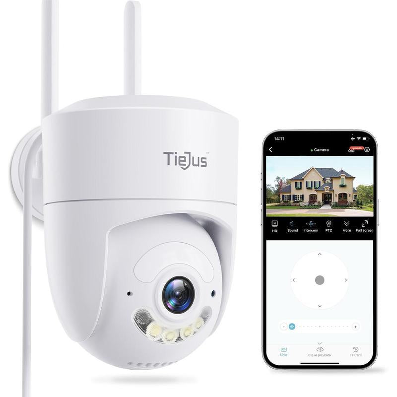 TIEJUS 5G Wifi Security Camera Outdoor, 24/7 Recording Wired Security Camera, 2K Cameras for Home Security, Motion Detection and Siren