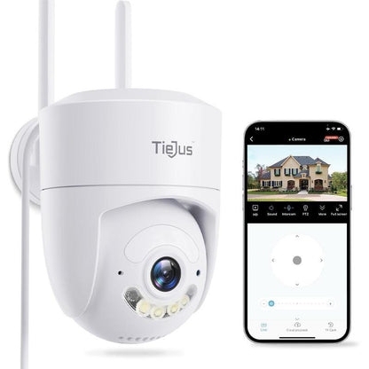 TIEJUS 5G Wifi Security Camera Outdoor, 24/7 Recording Wired Security Camera, 2K Cameras for Home Security, Motion Detection and Siren