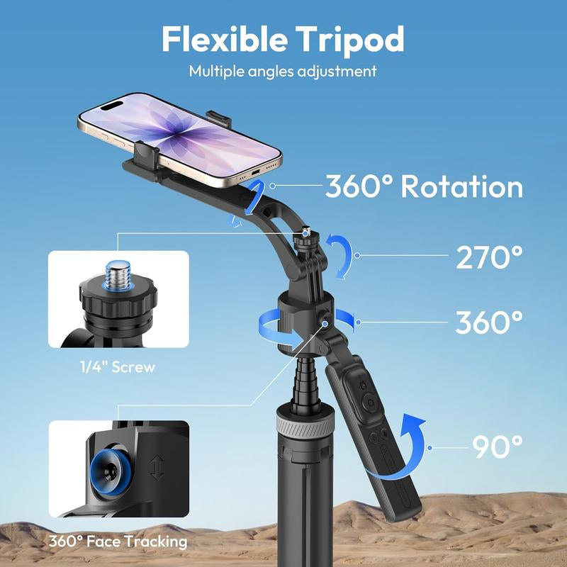 ULANZI TT23 64" Auto Face Tracking Tripod for Iphone/Android with Remote 360° Rotating Selfie Stick Follows Your Movement Facial Recognition Tripod for Iphone 17/16/15/14/13/Android/Camera/Gopro