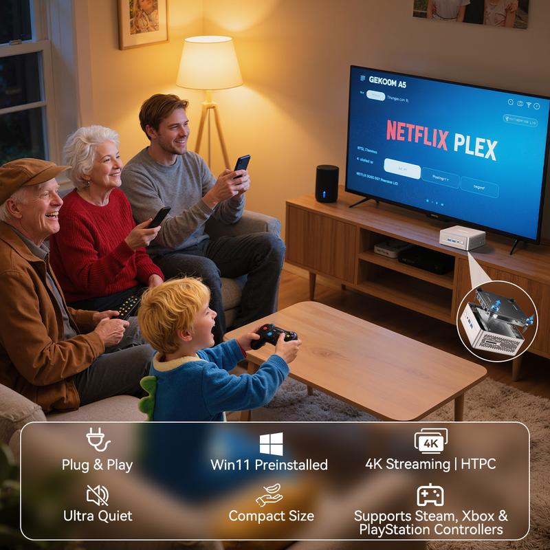 GEEKOM A5 2025 Edition Mini PC AMD Ryzen 5 7430U 16GB RAM 512GB & 1TB SSD Windows 11 Pro Pre-Installed 3-Year Warranty Wifi 6 Bluetooth USB 3.2 2 HDMI 2 USB-C HDD Slot Manual Upgrade Required 4K Display Home Office Computer