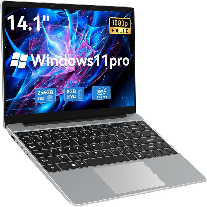 14.1 Inch Laptop, Windows 11 Laptop Computer, Intel Celeron N4020C(Up to 2.8Ghz), 8GB RAM 256GB SSD, Full HD 1920X1080, Mini HDMI, USB3.0, Webcam, TF Card, Type-C, 5000Mah Battery 2025 Laptop Mini Laptop Computer