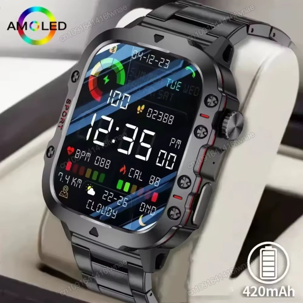 Men's Smartwatch with Flashlight, Bluetooth Calling, Fitness Tracking, and IP68 Waterproof Rating - Compatible with Android and iOS - 2025 Model