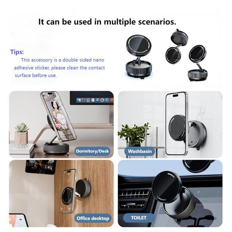 Phone Holder Car Super Strong Magnetic Car Mount - Magsafe Ready, Universal Fit (Works with Vacuum Magnetic Multi-Mount - for Car, Gym & Bathroom,360° Adjustable Universal Mount - for Car, Gym & Bathroom