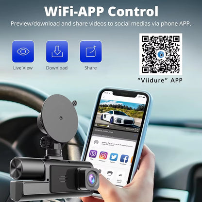 Triple Camera Car DVR with WiFi, 1920P Video Recording, In-Vehicle Dash Cam, Mini Camcorder