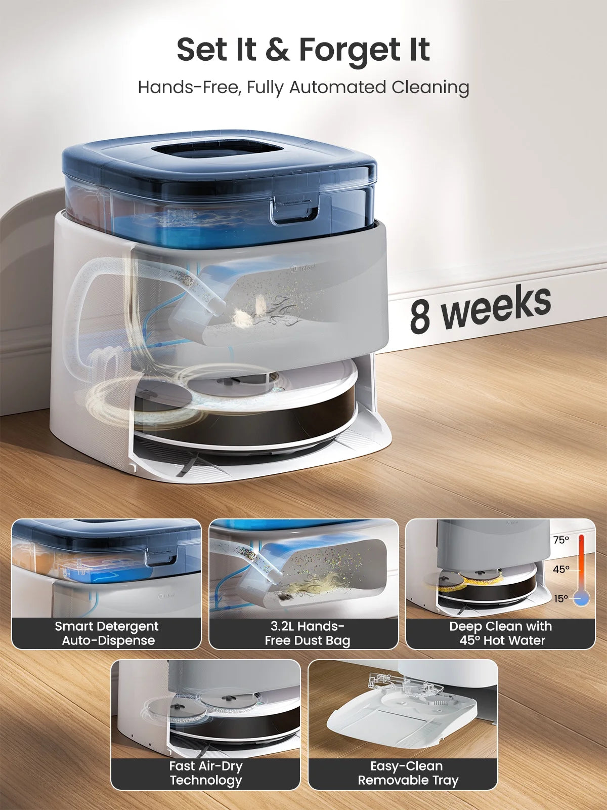 M3L Robot Vacuum and Mop, 12000Pa Suction, All-In-One Base Station, Anti-Tangle Brushes & Dual Spinning Mop, Self-Emptying & Refilling, LIDAR Navigation