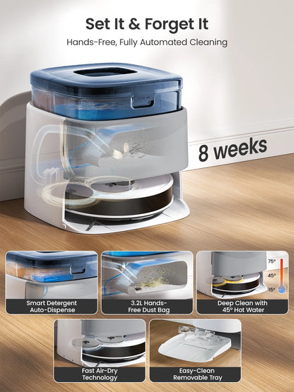 M3L Robot Vacuum and Mop, 12000Pa Suction, All-In-One Base Station, Anti-Tangle Brushes & Dual Spinning Mop, Self-Emptying & Refilling, LIDAR Navigation