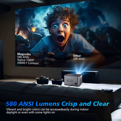 4K Smart Projector with Android 11, 580 ANSI Lumens, 1920x1080P Full HD, WiFi 6, Bluetooth 5.0, Allwinner H713, Voice Control for Home Cinema Theater