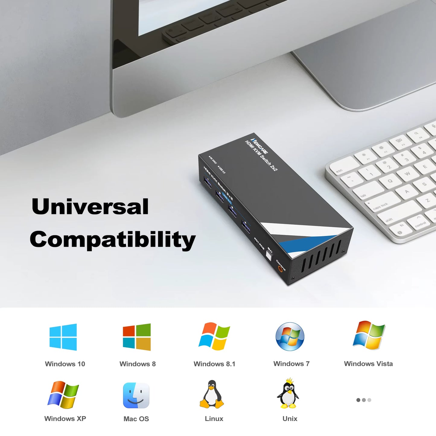 8K KVM Switch for Dual Monitors and Two Computers, NEWCARE 4K 120Hz KVM Switch with HDMI 2.1 and 4 USB 3.0 Ports