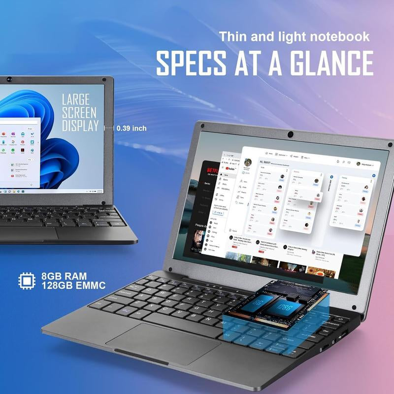 10'' Windows 11 Mini Laptop Computer 8GB+128GB Intel Celeron Quad-Core Processor