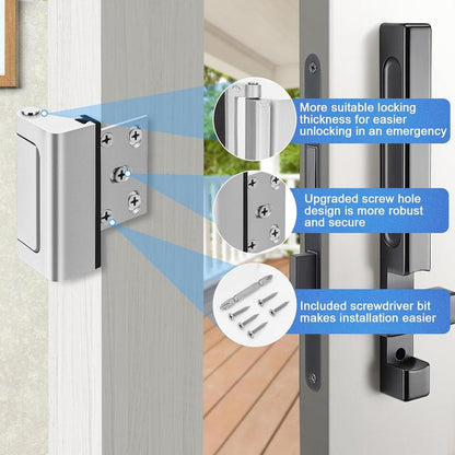 Home Security Door Lock ,Door Reinforcement Latch with 3" for Inward Swing Doors, Upgraded Night Lock for Front Door Defense, Includes Phillips Drill Bit - Frosted Silver