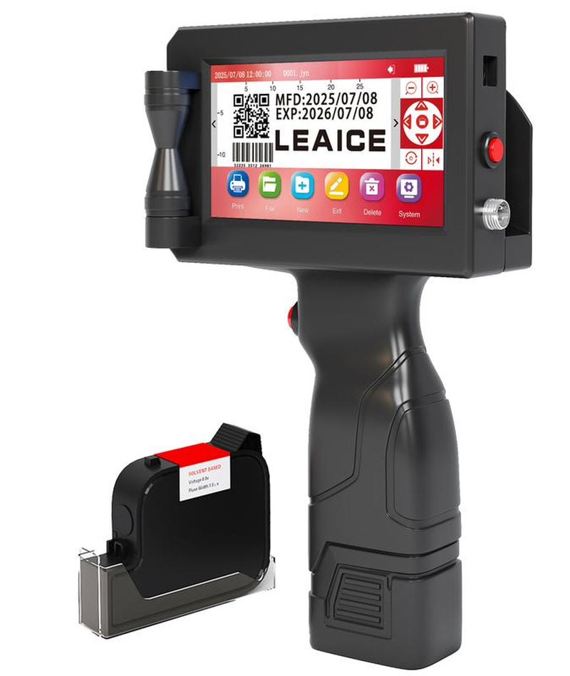 Handheld Inkjet Printer, 1 Inch/25.4 Mm Print Height Handheld Printer Gun with 72ML Quick-Drying Ink Cartridge for Batch Number Date QR Codes Barcodes Labels Logo Printing on Diverse Materials