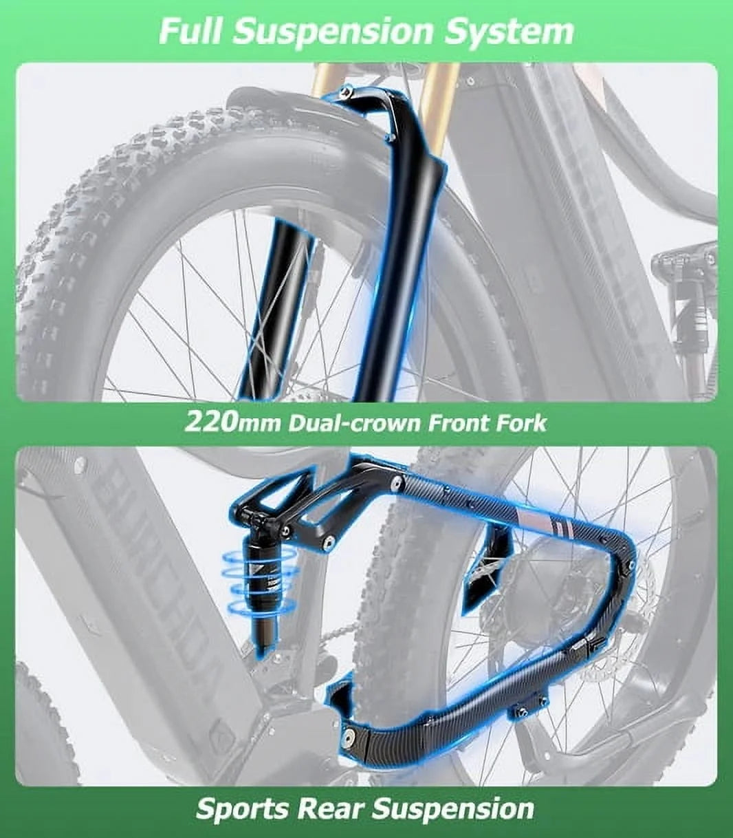 Dual Motors AWD 2000W Electric Bike for Adult 26'' UL2849 48V 30AH Removable Battery E-Mountain Bike 4.0 Fat Tire up to 35Mph&120Miles Long Range Off-Road Ebike Dual Hydraulic&Brakes Electric Bicycle