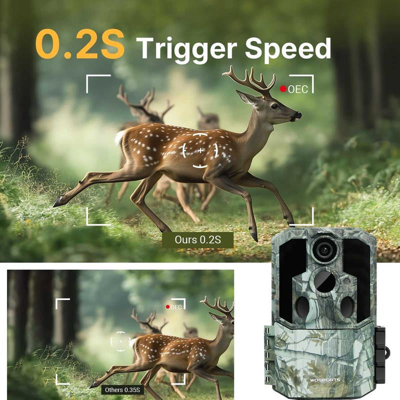 WOSPORTS 48MP 4K Trail Camera | Night Vision, IP66 Waterproof for Wildlife & Home Security
