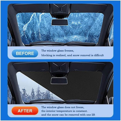 Car Windshield Cover against Frost Ice and Snow, Magnetic Windscreen Protector with Side Mirror Covers, All Season Front Window Guard, Easy Install Storage, Black & Orange