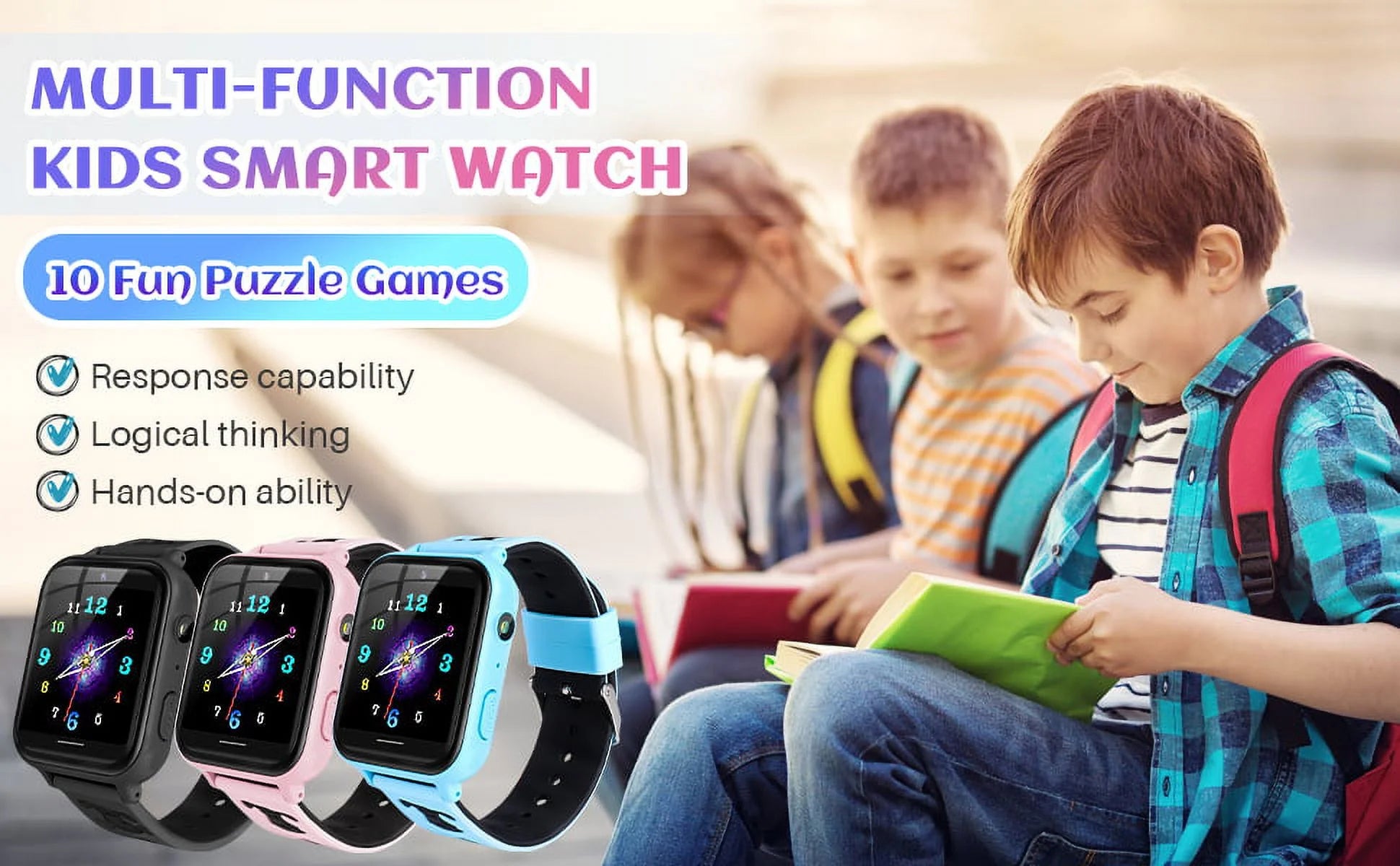 Kids Smart Watch Phone, HD Touch Screen Smartwatch with Music MP3 Player, Video Recorder, Camera, Games, SOS, (Build-In 1GB SD Card) Sport Wrist Watch for Age 3-14 Boys Girls Gifts (Blue)