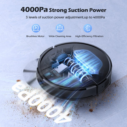 Robot Vacuum Cleaner and Mop Powerful 4000Pa under 55 Db Robotic Vacuum Sweeper Perfect for Pet Hair Carpets Hard Floor,Model SL68
