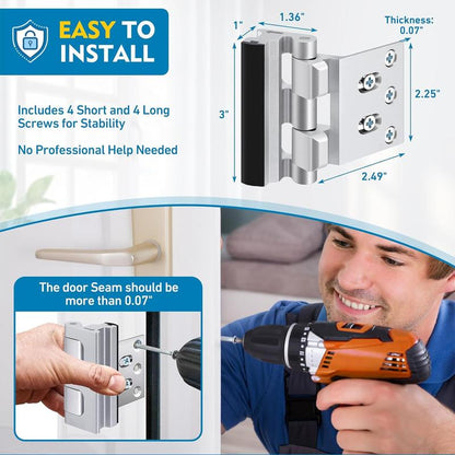 Home Security Door Reinforcement Lock. Door Security Lock Withstand 800 Lbs for Inward Swinging Door