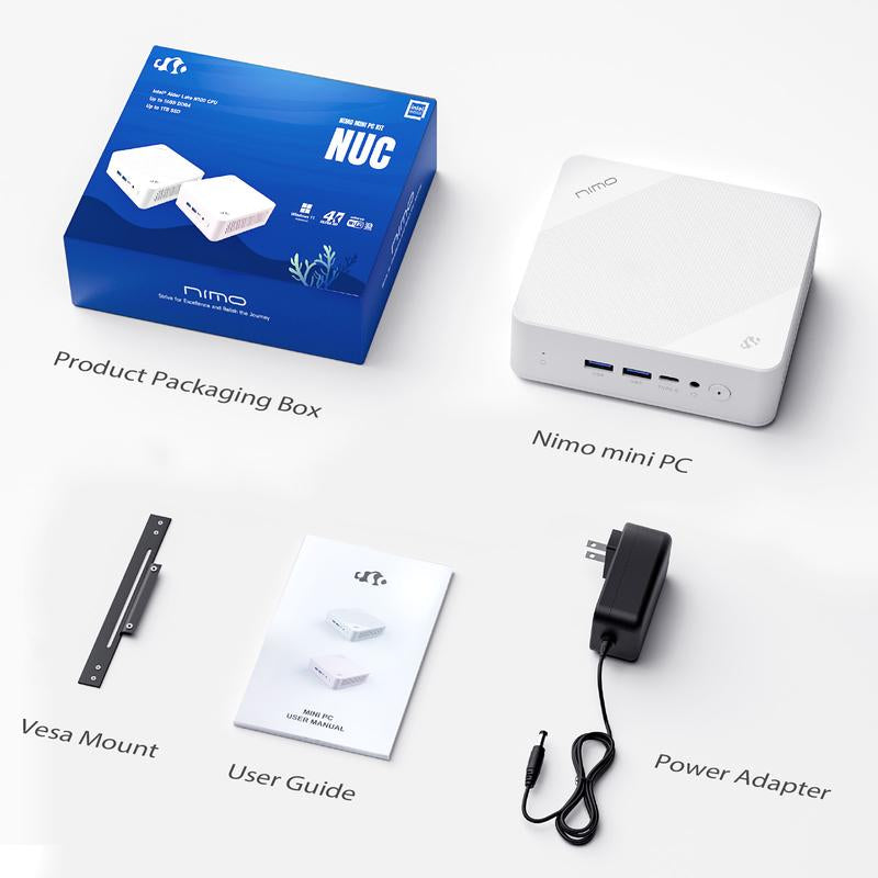 Nimo Mini PC Windows 11 Pro Intel 12Th Alder Lake N100 Quad-Core Processor (Up to 3.4Ghz) 8GB/16GB DDR4 128GB/256GB/512GB/1TB SSD 4K HD/USB 3.2/Wifi 6/BT 5.2/VESA/MINI PC for Home and School