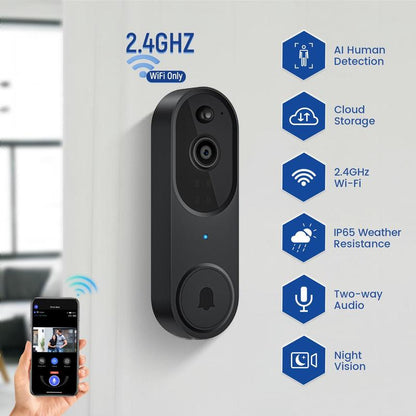2.4Ghz WIFI Video Doorbell Camera, 1 Set Smart 2-Way Audio Wireless Video Intercom Doorbellcamera, Home Security Video Camera, Home Security & Safety System, Privacy, Modern, Tech Gadgets, Motion