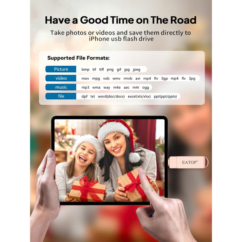 EATOP USB Flash Drive Intended for Iphone Ipad, Memory Stick Storage for Photos and Videos Backup, Compatible with Iphone Ipad Android PC, Plug and Play, No Application Required