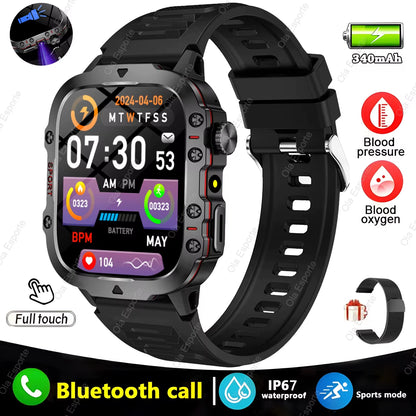 Men's Smartwatch with Flashlight, Bluetooth Calling, Fitness Tracking, and IP68 Waterproof Rating - Compatible with Android and iOS - 2025 Model