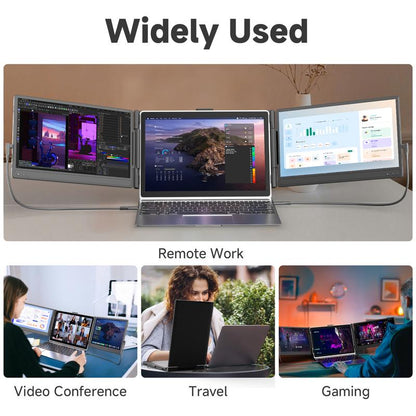 AOKER 14" Triple Laptop Screen Extender, 1080P 72%NTSC FHD IPS Portable Monitor Travel Display Compatible with Mac Windows Chrome Plug & Play