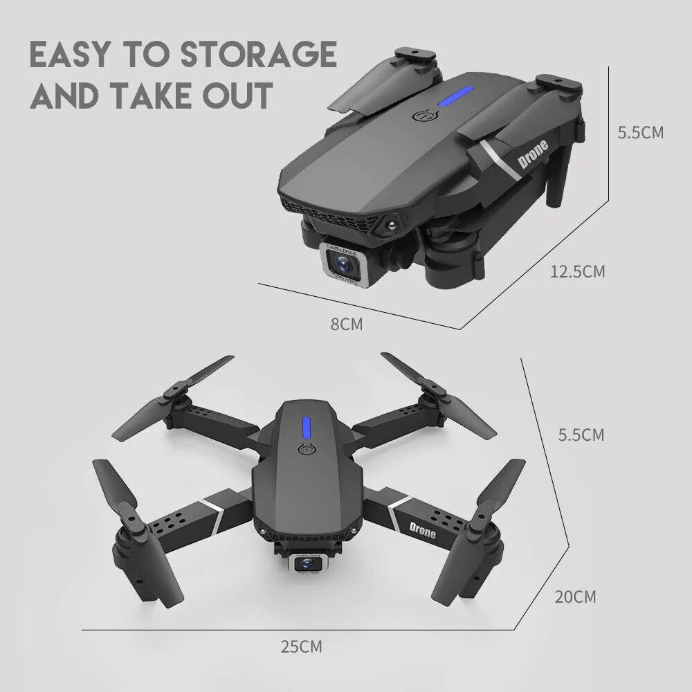 4K HD Dual Camera Foldable RC Drone with WiFi FPV and Four Batteries - Black