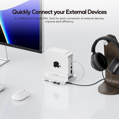 PULWTOP 8-In-1 Vertical USB-C Hub for Mac Mini M4 Hub with M.2 SSD Enclosure, Aluminum Mac Mini M4 Pro 2024 Dock Stand Accessories with USB A/C 3.2 10Gbps, 2 X USB a 2.0, 3.5Mm Audio Mic, SD/TF Slots Connectivity Work