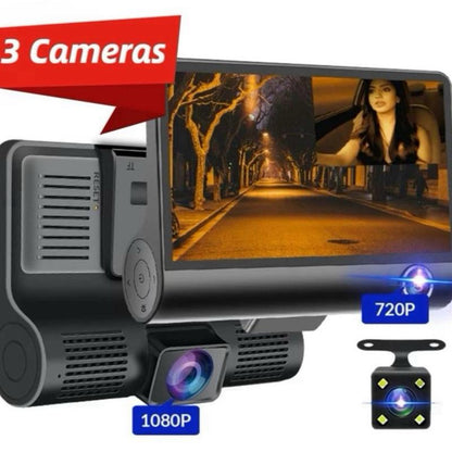 Three Lens Dash Camera Full HD with 32 GB SD Card - Front inside & behind Recording System