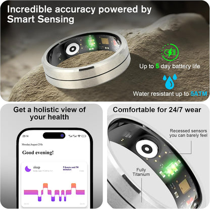 Smart Health Ring X1 Kit - Advanced Sleep Tracking and Fitness Monitoring - Heart Rate Monitor - Up to 5 Days Battery Life - IP68 Waterproof - No Subscription Required for iOS and Android - Steel Color