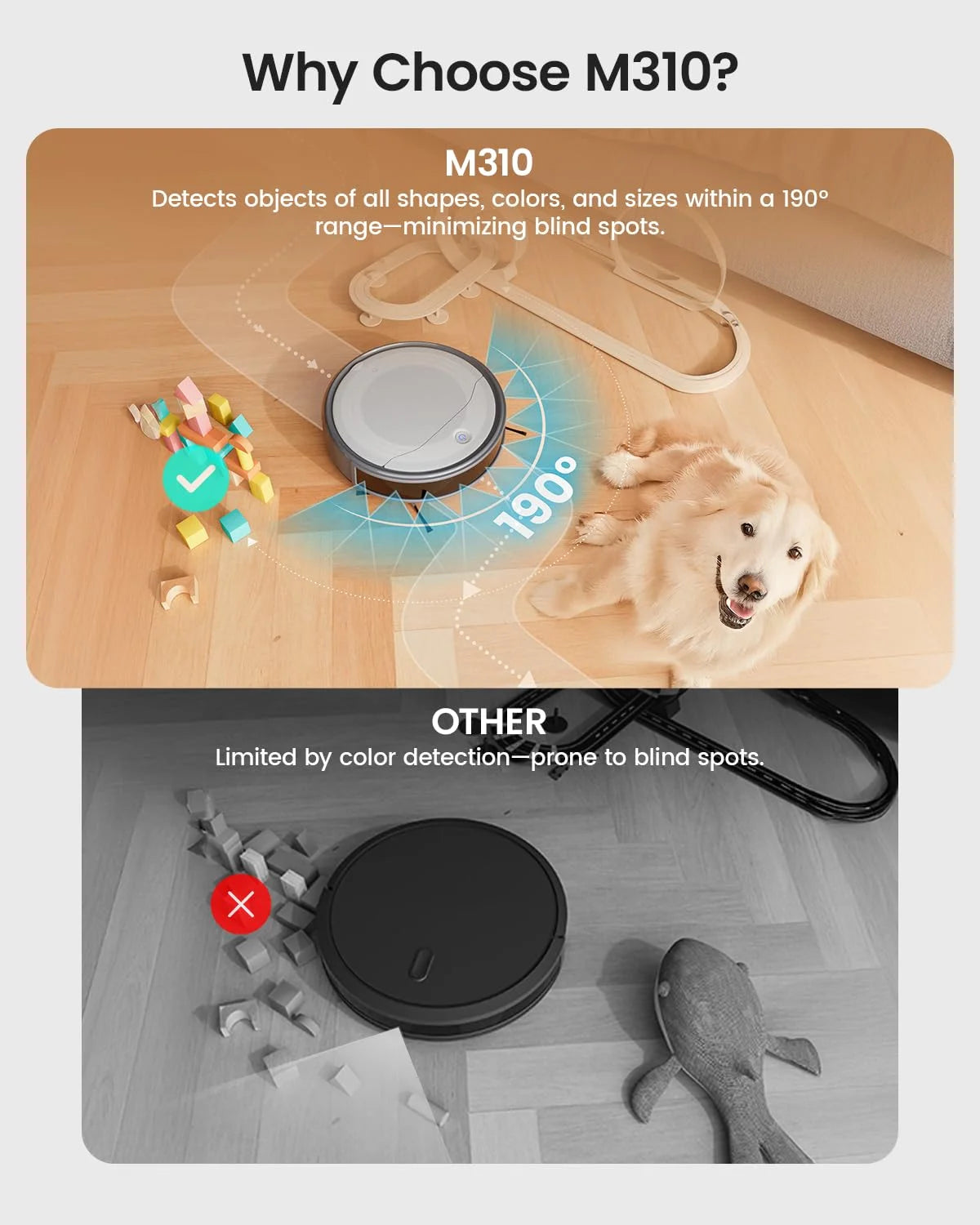 Robot Vacuum Cleaner with 4500Pa Suction, PSD Obstacle Avoidance, Wifi/App/Voice Control,Ideal for Pet Hair, M310