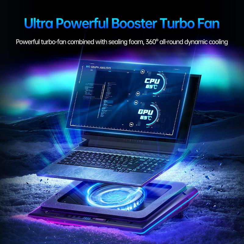 【Limited Time】Llano RGB Laptop Cooling Pad, Gaming Laptop Cooler with Powerful Turbofan, Fast Cooling Laptop 15.6-21In, Adjustable Speed, Touch Control, LCD Screen